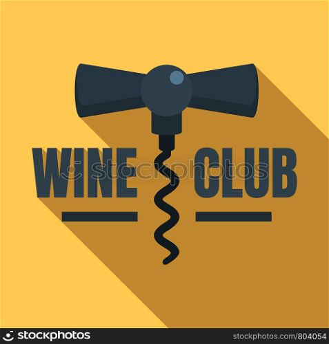 Wine club corkscrew logo. Flat illustration of wine club corkscrew vector logo for web design. Wine club corkscrew logo, flat style
