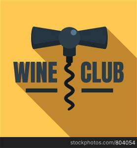 Wine club corkscrew logo. Flat illustration of wine club corkscrew vector logo for web design. Wine club corkscrew logo, flat style