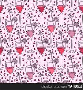 Wine cocktails pattern for summer designs.. Seamless pattern with glasses of different wine