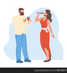 Wine Degustation Sommeliers Man And Woman Vector. Young Boy And Girl Taste And Drinking Wine And Smelling Flavor Of Alcoholic Grape Beverage. Characters With Aromatic Liquid Flat Cartoon Illustration. Wine Degustation Sommeliers Man And Woman Vector