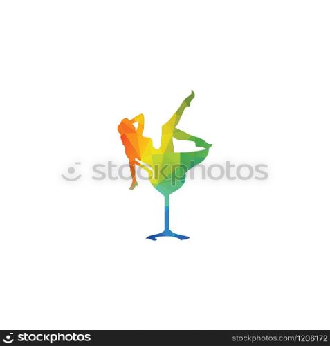 Wine glass and girl logo design. Wine logo and girl icon template.