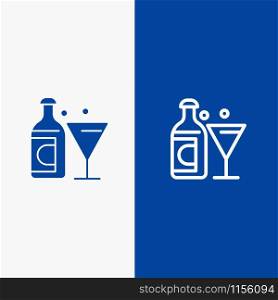 Wine, Glass, Bottle, Easter Line and Glyph Solid icon Blue banner Line and Glyph Solid icon Blue banner