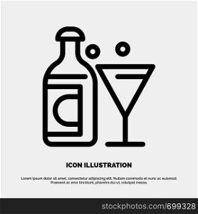 Wine, Glass, Bottle, Easter Line Icon Vector