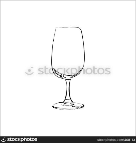 Wine Glass Hand Drawn, Wineglass, Glassware Freehand Drawing Vector Art Illustration
