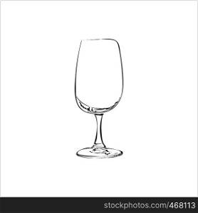 Wine Glass Hand Drawn, Wineglass, Glassware Freehand Drawing Vector Art Illustration