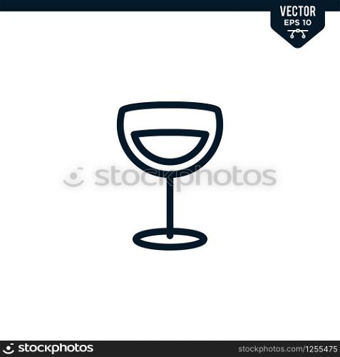 Wine Glass icon collection in outlined or line art style, editable stroke vector