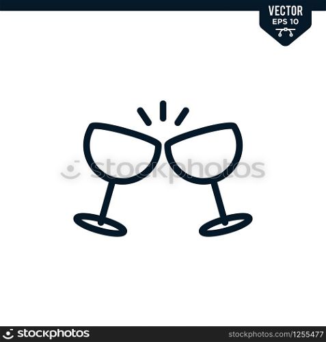 Wine Glass icon collection in outlined or line art style, editable stroke vector