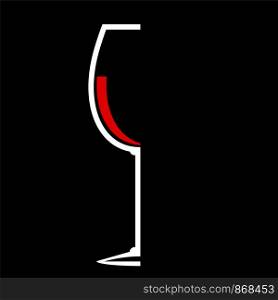 Wine glass icon flat design white on black, stock vector illustration