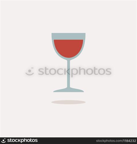 Wine glass. Icon with shadow on a beige background. Drink flat vector illustration