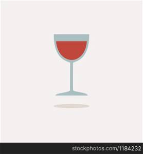 Wine glass. Icon with shadow on a beige background. Drink flat vector illustration