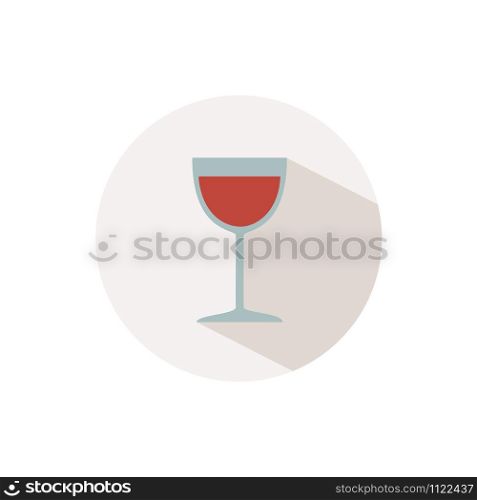 Wine glass. Icon with shadow on a beige circle. Fall flat vector illustration