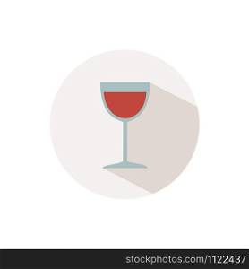 Wine glass. Icon with shadow on a beige circle. Fall flat vector illustration