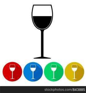 Wine Glass Silhouette Icon Set Button Isolated