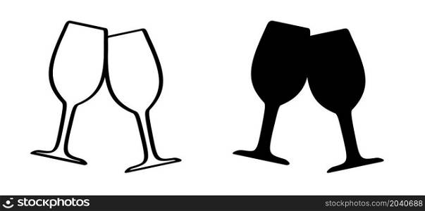 Wine glass symbol or wineglas icon. Cheers to life. Motivation and inspiration ideas. Set of two glasses for alcohol drink to salute or toast.