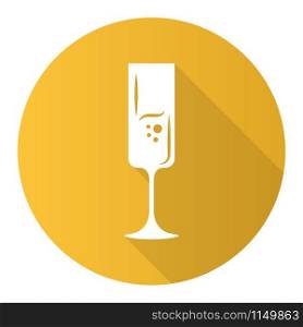 Wine glass yellow flat design long shadow glyph icon. Fort wineglass. Champagne. Alcohol beverage with bubbles. Party cocktail. Aperitif drink. Tableware, glassware. Vector silhouette illustration