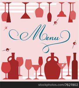 Wine glasses anf goblets on bar menu background