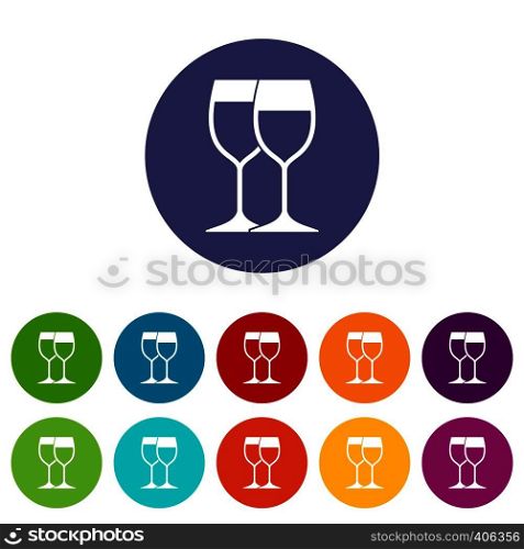 Wine glasses set icons in different colors isolated on white background. Wine glasses set icons