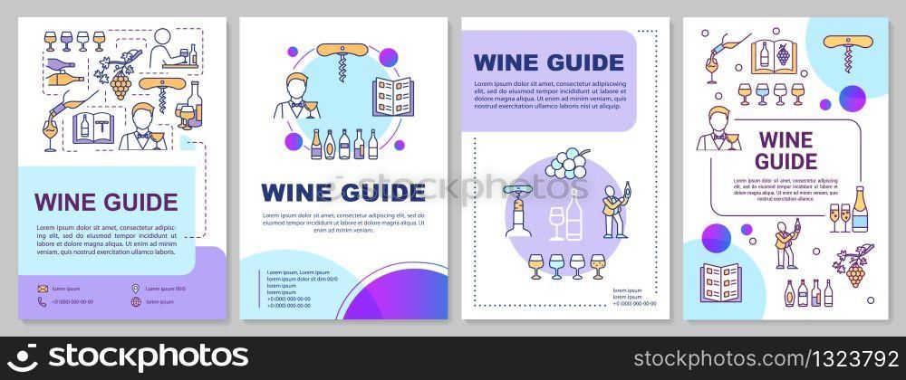 Wine guide brochure template. Beverage restaurant list. Flyer, booklet, leaflet print, cover design with linear icons. Vector layouts for magazines, annual reports, advertising posters