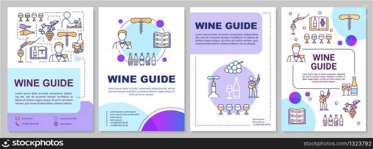 Wine guide brochure template. Beverage restaurant list. Flyer, booklet, leaflet print, cover design with linear icons. Vector layouts for magazines, annual reports, advertising posters