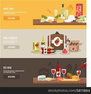Wine horizontal banner set with red and white products isolated vector illustration. Wine Banner Set