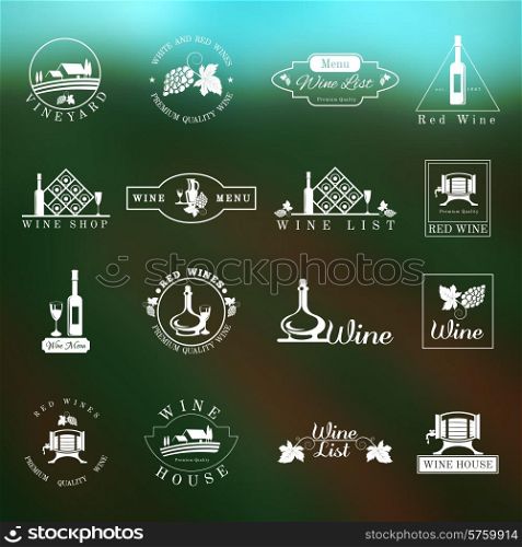 Wine house menu list logo design stamps set isolated vector illustration. Wine Logo Set
