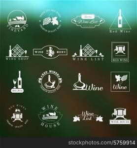 Wine house menu list logo design stamps set isolated vector illustration. Wine Logo Set