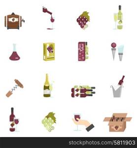 Wine icon flat set with barrel corkscrew grape isolated vector illustration. Wine Icon Flat
