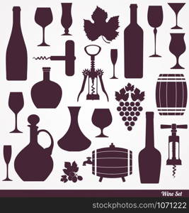 Wine icons design set. Vector stock illustration.. Vector stock illustration. Pattern of wine icons.
