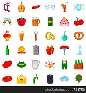 Wine icons set. Cartoon style of 36 wine vector icons for web isolated on white background. Wine icons set, cartoon style