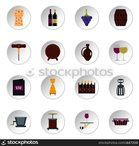 Wine icons set in flat style isolated vector icons set illustration. Wine icons set in flat style