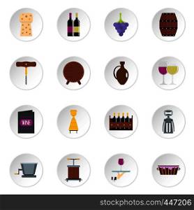 Wine icons set in flat style isolated vector icons set illustration. Wine icons set in flat style