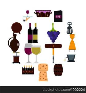 Wine icons set in flat style isolated vector illustration. Wine icons set in flat style
