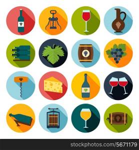 Wine icons set of grape bottle glass corkscrew isolated vector illustration