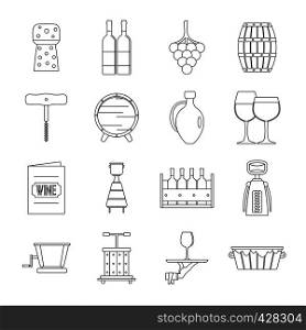 Wine icons set. Outline illustration of 16 wine vector icons for web. Wine icons set, outline style