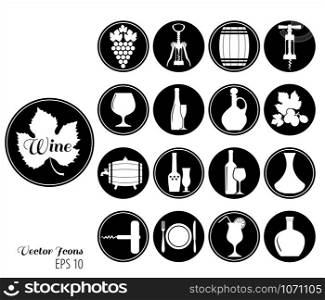 Wine icons set. Vector stock illustration