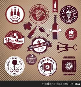 Wine icons set. Vector stock illustration.. Stock wine illustration of icon on beige texture