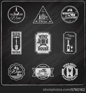 Wine label premium chalkboard set with barrels and bottles isolated vector illustration. Wine Label Chalkboard