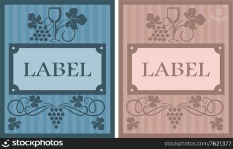 Wine labels in retro style with grape elements for beverages design