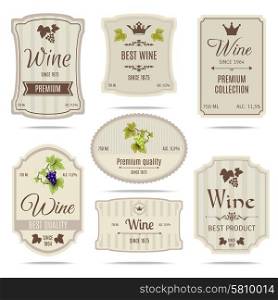Wine labels set. Special collection best quality grape varieties and premium wine brand names labels emblems abstract isolated vector illustration