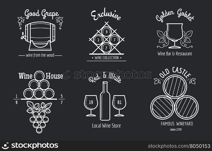 Wine line logo set. Wine line logo set. Winemaking or winery thin line signs for wine bar or wine restaurant menu. Vector illustration