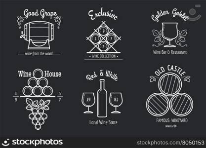 Wine line logo set. Wine line logo set. Winemaking or winery thin line signs for wine bar or wine restaurant menu. Vector illustration