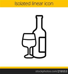 Wine linear icon. Thin line illustration. Wine bottle and glass contour symbol. Vector isolated outline drawing. Wine linear icon