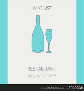 Wine List Card Design. Thin line illustration of champagne bottle and glass. Wine List Card Design. Thin line illustration of champagne bottle and glass.