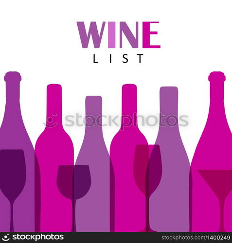 Wine list design for bar and restaurant menu card. With bottles glasses and text.. Wine list design for bar and restaurant.