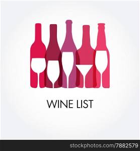 Wine list design templates with different wine bottles and glasses.