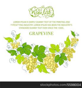 Wine list design with grapes decoration. Vector illustration.