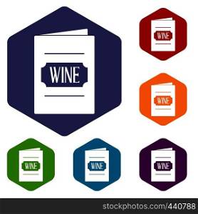 Wine list icons set hexagon isolated vector illustration. Wine list icons set hexagon