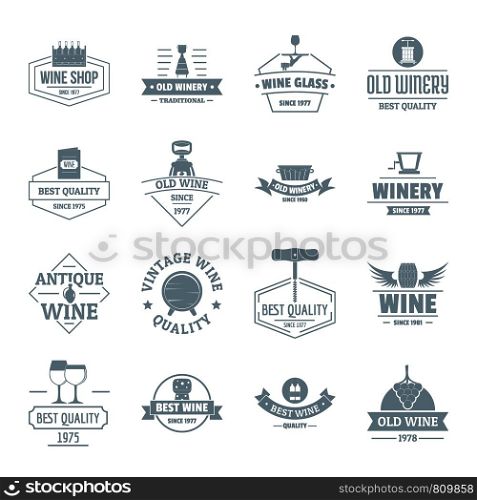 Wine logo icons set. Simple illustration of 16 wine logo vector icons for web. Wine logo icons set, simple style