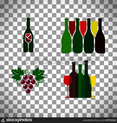 Wine logo with grape set isolated on transparent background. Vector illustration. Wine logo with grape set