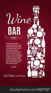 Wine menu background. Vector stock illustratio. Card menu.. Wine menu. Abstract background. Flat style on red